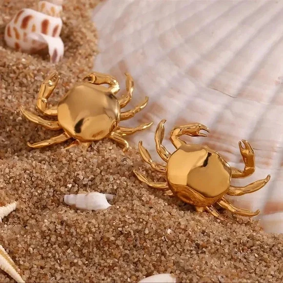 Anthropologie Gold Crab Stainless Steel Waterproof Earrings - Picture 3 of 8